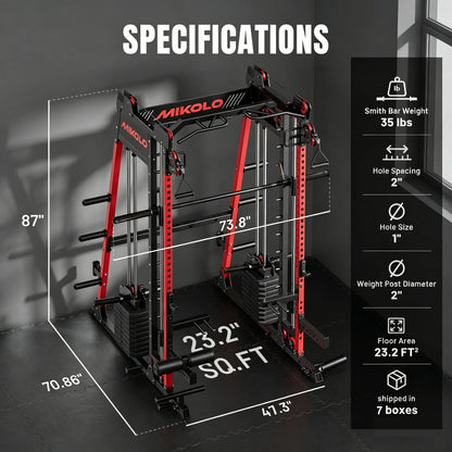 M11 Elite Smith Machine Home Gym, 2200LBS Power Rack with Cable Crossover, Functional Trainer with Dual 130 Weight Stacks, for Full Body Strength Training