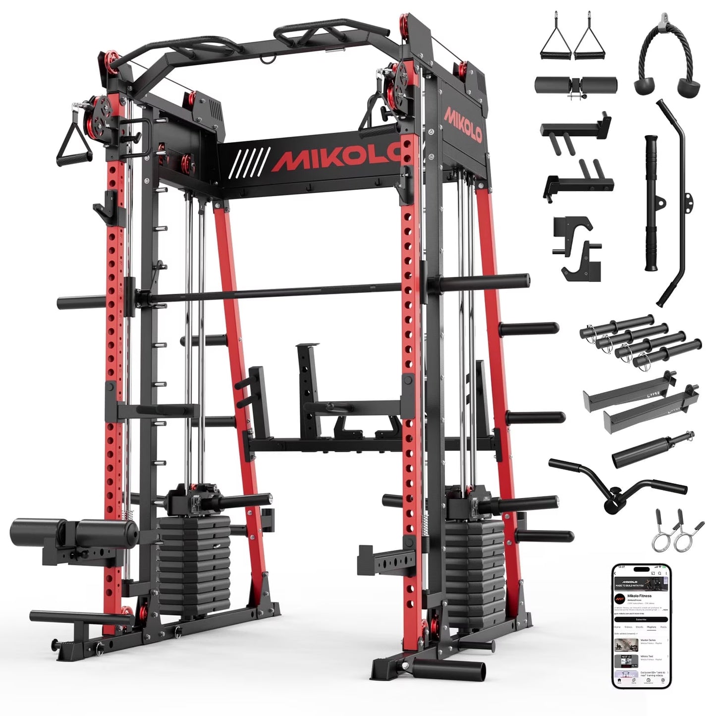 M11 Elite Smith Machine Home Gym, 2200LBS Power Rack with Cable Crossover, Functional Trainer with Dual 130 Weight Stacks, for Full Body Strength Training