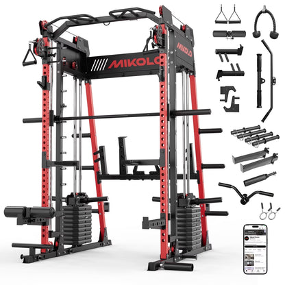 M11 Elite Smith Machine Home Gym, 2200LBS Power Rack with Cable Crossover, Functional Trainer with Dual 130 Weight Stacks, for Full Body Strength Training