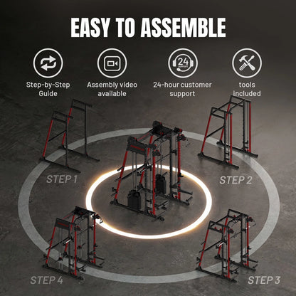 M11 Elite Smith Machine Home Gym, 2200LBS Power Rack with Cable Crossover, Functional Trainer with Dual 130 Weight Stacks, for Full Body Strength Training